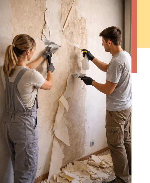 Снятие старых обоев в Лысьве от 5385 руб. под ключ недорого | ОТДЕЛОЧНИК-Лсь