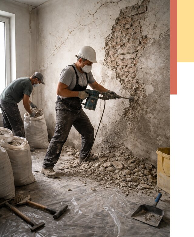 Демонтаж штукатурки со стен в Лысьве от 7385 руб/м² — быстро и недорого | ОТДЕЛОЧНИК-Лсь