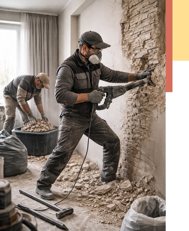 Демонтаж декоративного камня в Лысьве от 1487 руб/м² — быстро и недорого | ОТДЕЛОЧНИК-Лсь