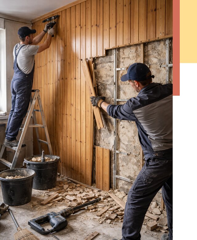 Демонтаж вагонки со стен в Лысьве от 1487 руб. — снятие, удаление, срочно | ОТДЕЛОЧНИК-Лсь