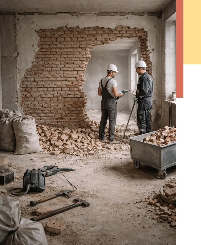 Демонтаж кирпичных стен в Лысьве от 4308 руб. — быстро, недорого, под ключ | ОТДЕЛОЧНИК-Лсь