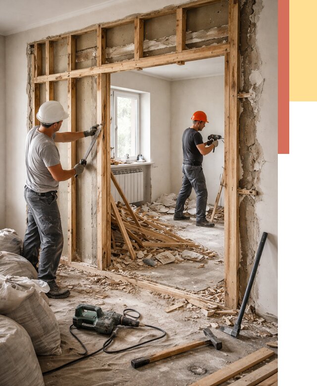 Демонтаж деревянных перегородок в Лысьве от 3282 руб. — быстро и недорого | ОТДЕЛОЧНИК-Лсь