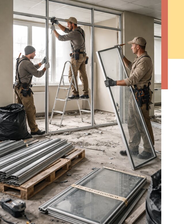 Демонтаж алюминиевых перегородок в Лысьве от 4308 руб. — быстро и недорого | ОТДЕЛОЧНИК-Лсь