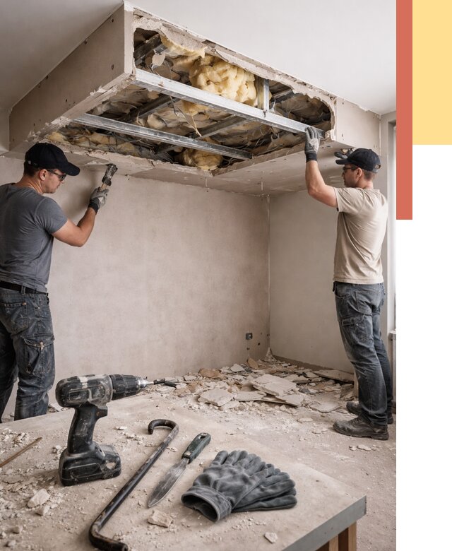 Демонтаж короба из гипсокартона в Лысьве от 1559 руб. — быстро и недорого | ОТДЕЛОЧНИК-Лсь