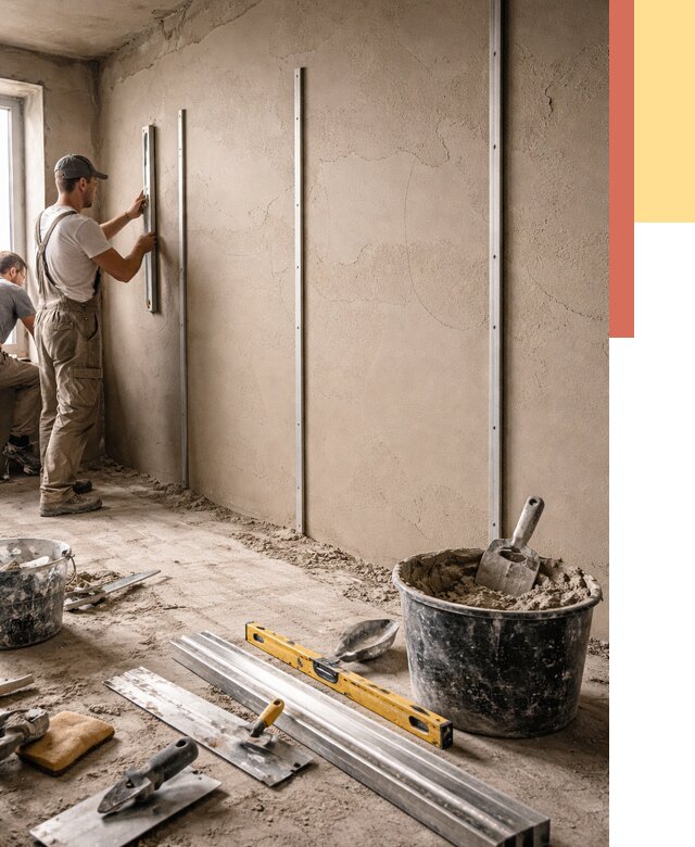 Штукатурка стен по маякам в Лысьве от 5641 руб./м² — выравнивание под ключ | ОТДЕЛОЧНИК-Лсь