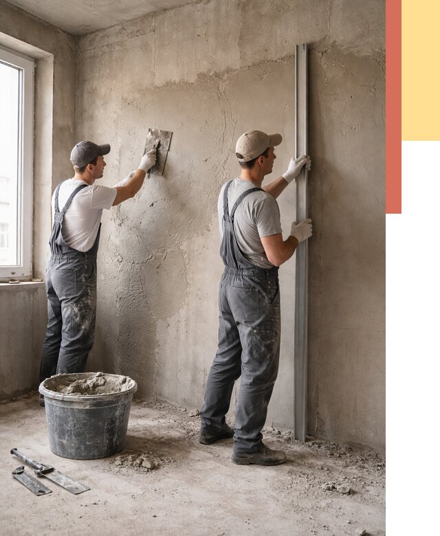 Штукатурка бетонных стен в Лысьве от 4616 руб/м² — качественно и быстро | ОТДЕЛОЧНИК-Лсь