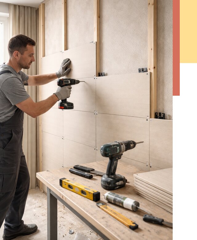 Монтаж МДФ панелей на стены в Лысьве от 1282 руб. под ключ | ОТДЕЛОЧНИК-Лсь