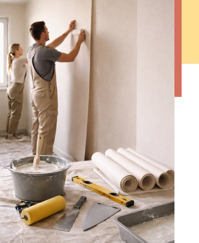 Поклейка бумажных обоев в Лысьве от 5641 руб./м2 — быстро и недорого | ОТДЕЛОЧНИК-Лсь