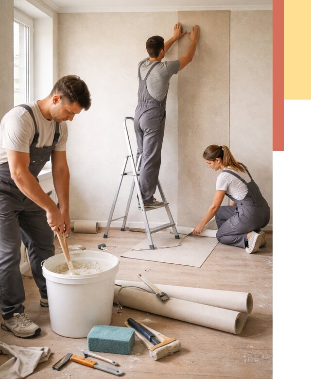 Оклейка стен обоями в Лысьве от 3590 руб/м2 — быстро и недорого | ОТДЕЛОЧНИК-Лсь