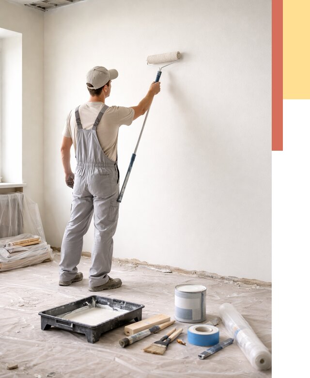 Покраска стен водоэмульсионной краской в Лысьве от 462 руб. за м² | ОТДЕЛОЧНИК-Лсь