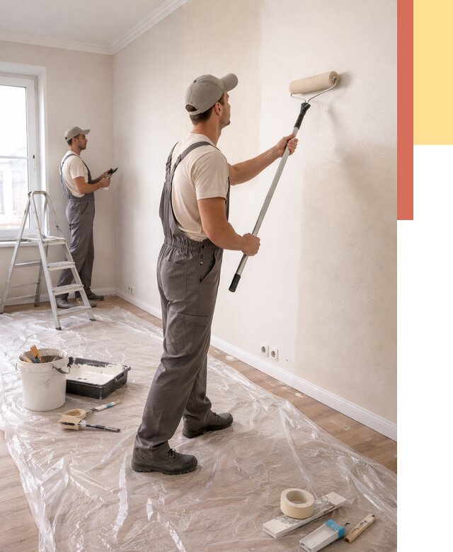 Покраска стен акриловой краской в Лысьве от 3590 руб./м² — быстро и недорого | ОТДЕЛОЧНИК-Лсь