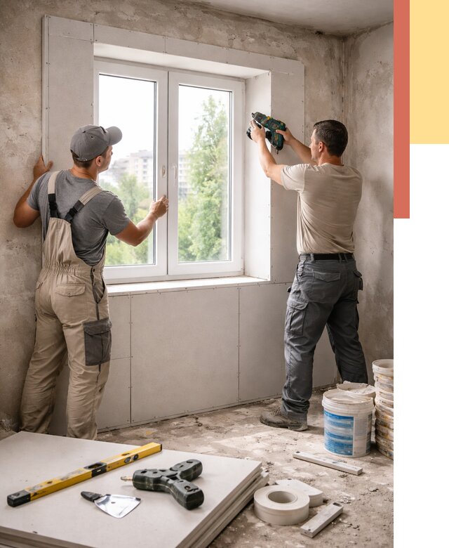 Монтаж откосов из гипсокартона в Лысьве от 4616 руб. под ключ | ОТДЕЛОЧНИК-Лсь