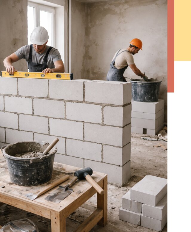 Кладка перегородок из газобетона в Лысьве от 3282 руб. под ключ | ОТДЕЛОЧНИК-Лсь