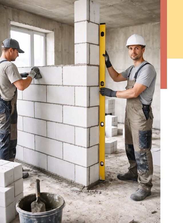 Кладка перегородок из пеноблока в Лысьве от 1846 руб. под ключ | ОТДЕЛОЧНИК-Лсь