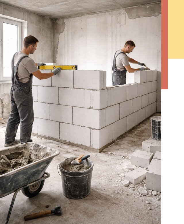 Кладка перегородок из ПГП в Лысьве от 2564 руб./м2 — монтаж и возведение под ключ | ОТДЕЛОЧНИК-Лсь