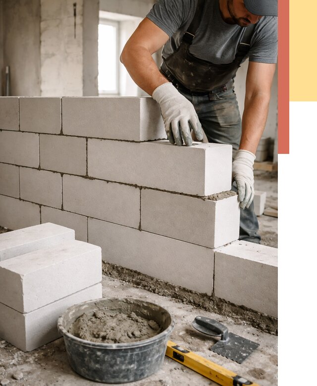 Кладка перегородок из силикатного блока в Лысьве от 4103 руб. под ключ | ОТДЕЛОЧНИК-Лсь