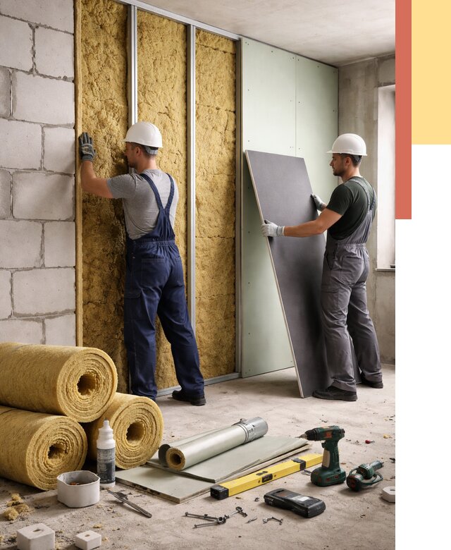 Шумоизоляция перегородок из блоков в Лысьве от 1898 руб./м² — быстро и недорого | ОТДЕЛОЧНИК-Лсь