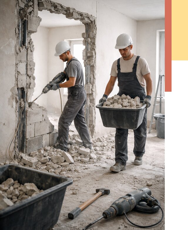 Демонтаж блоковых перегородок в Лысьве от 3846 руб. — быстро и недорого | ОТДЕЛОЧНИК-Лсь