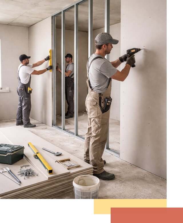 Однослойная перегородка из гипсокартона в Лысьве под ключ, монтаж и отделка