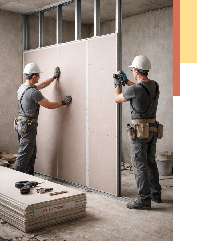 Перегородка из огнестойкого гипсокартона в Лысьве от 1898 руб. под ключ | ОТДЕЛОЧНИК-Лсь