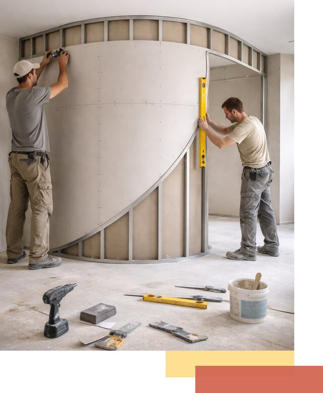 Радиусная перегородка из гипсокартона в Лысьве под ключ