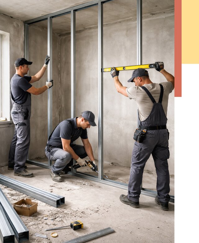 Монтаж каркаса перегородки из профиля в Лысьве от 769 руб. | ОТДЕЛОЧНИК-Лсь