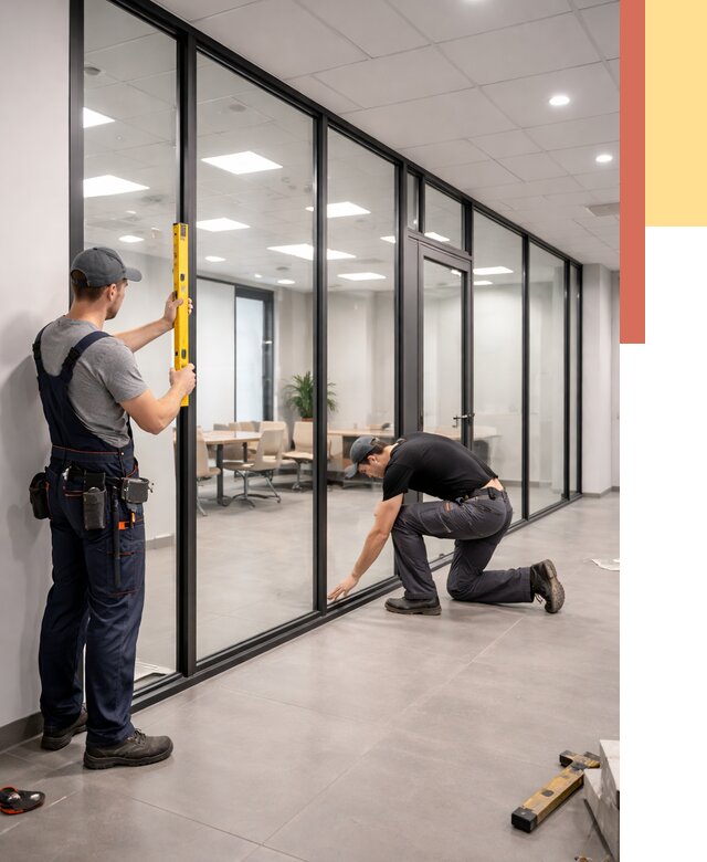 Каркасные стеклянные перегородки в Лысьве под ключ от 9436 руб. | ОТДЕЛОЧНИК-Лсь