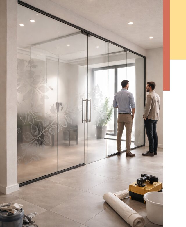 Стеклянные перегородки с рисунком в Лысьве от 12821 руб. монтаж и нанесение | ОТДЕЛОЧНИК-Лсь