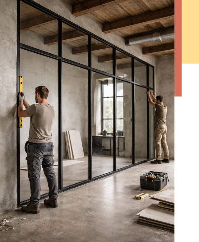 Стеклянные перегородки лофт в Лысьве от 10770 руб. под ключ | ОТДЕЛОЧНИК-Лсь