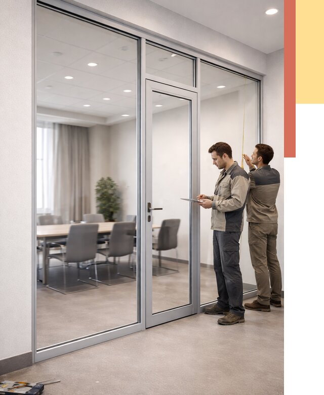 Установка и монтаж алюминиевых перегородок со стеклом в Лысьве от 8411 руб. | ОТДЕЛОЧНИК-Лсь