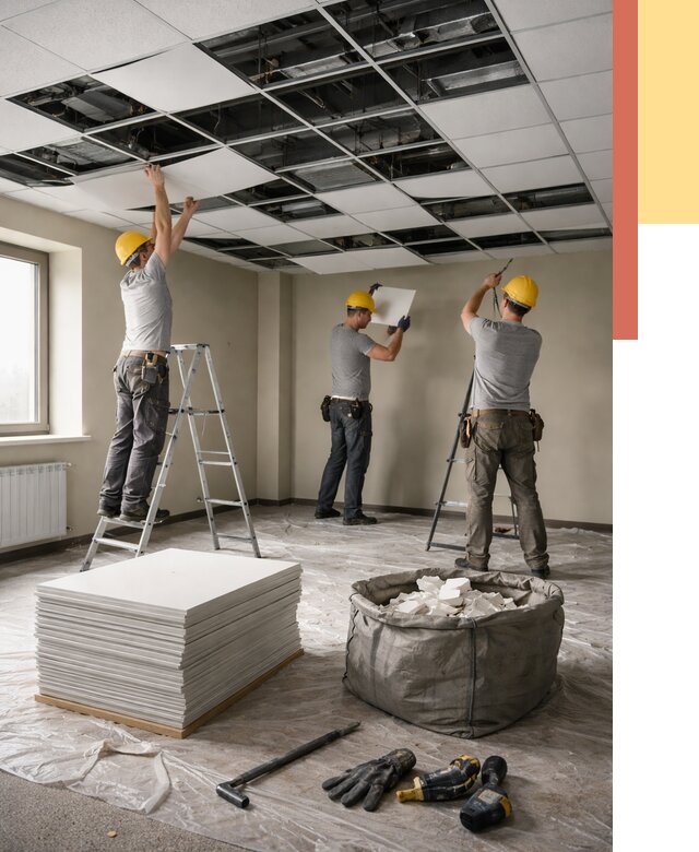 Демонтаж потолка Армстронг в Лысьве от 4616 руб. быстро и недорого | ОТДЕЛОЧНИК-Лсь