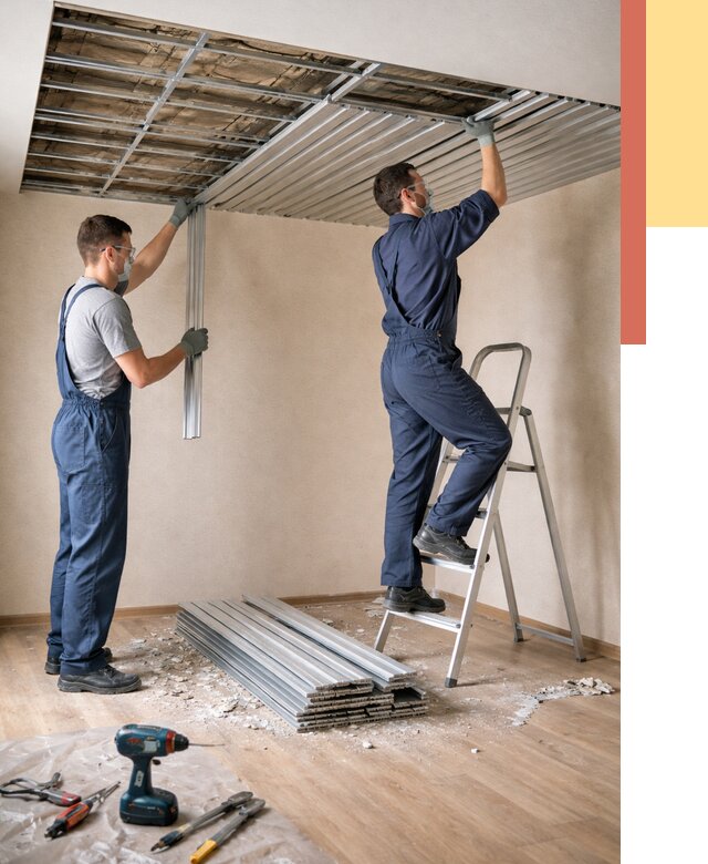 Демонтаж реечного потолка в Лысьве от 4616 руб. быстро и недорого | ОТДЕЛОЧНИК-Лсь