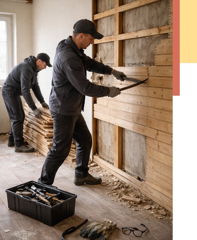 Демонтаж вагонки в Лысьве от 3898 руб/м2 — быстро и недорого | ОТДЕЛОЧНИК-Лсь