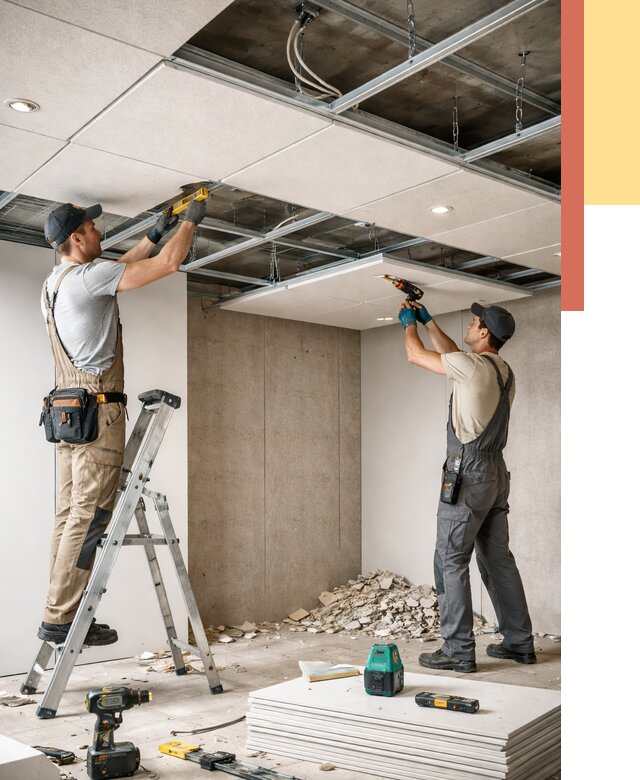 Монтаж акустического потолка в Лысьве от 6667 руб/м2 — быстро и недорого | ОТДЕЛОЧНИК-Лсь