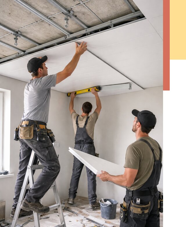 Монтаж потолка из ПВХ панелей в Лысьве от 3590 руб./м2 — быстро и недорого | ОТДЕЛОЧНИК-Лсь