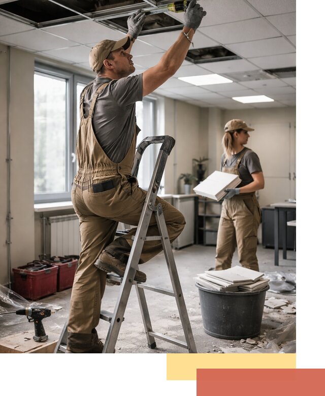 Ремонт потолка Армстронг и замена плит в Лысьве