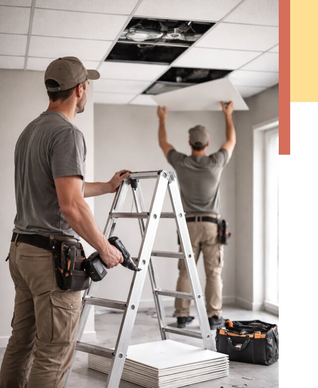 Обслуживание подвесного потолка в Лысьве от 3590 руб. — быстро и недорого | ОТДЕЛОЧНИК-Лсь