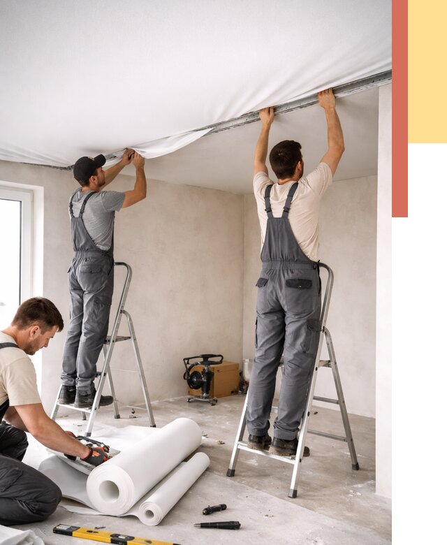 Монтаж тканевого натяжного потолка в Лысьве от 3590 руб. под ключ | ОТДЕЛОЧНИК-Лсь