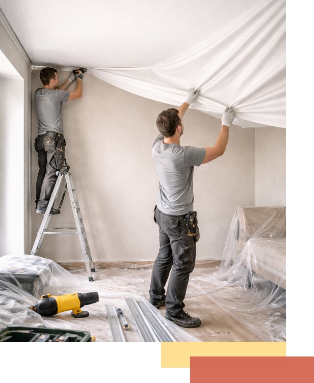 Монтаж тканевого натяжного потолка в Лысьве недорого и быстро