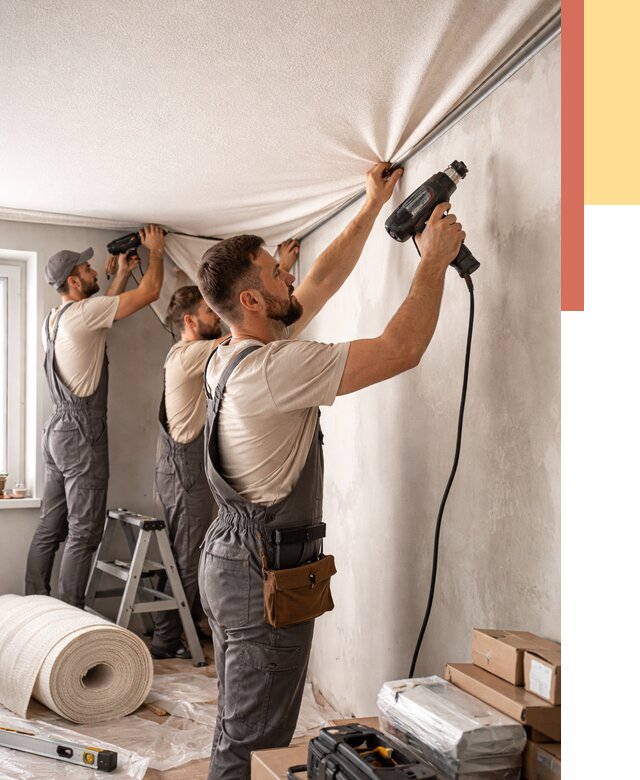 Монтаж фактурного натяжного потолка в Лысьве от 769 руб. — ОТДЕЛОЧНИК-Лсь