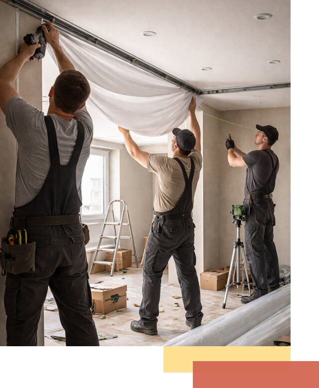 Монтаж парящего натяжного потолка под ключ в Лысьве