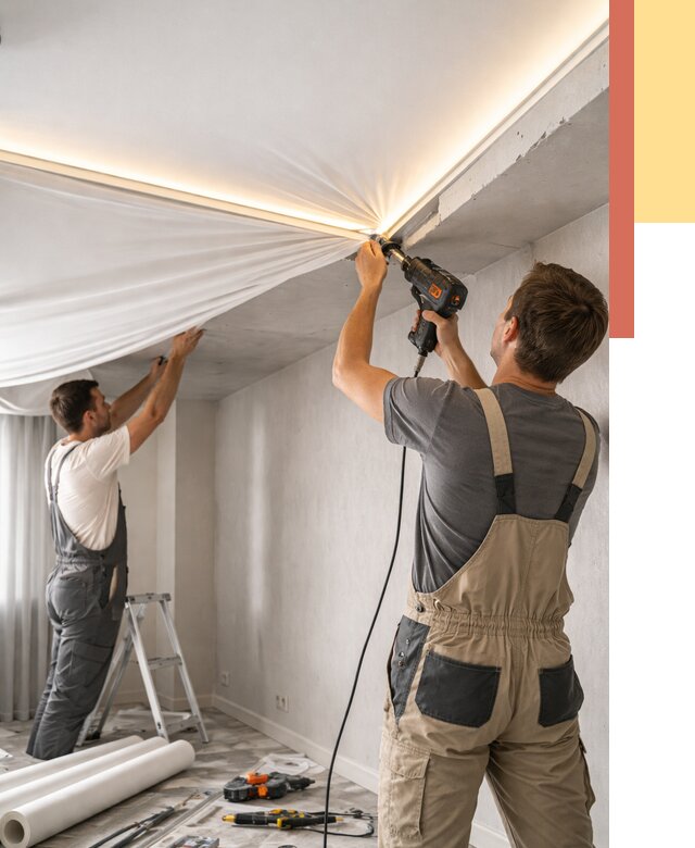 Монтаж натяжного потолка с подсветкой в Лысьве от 974 руб. | ОТДЕЛОЧНИК-Лсь