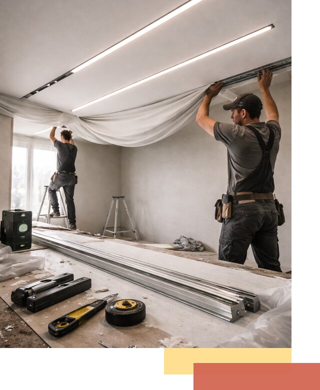 Монтаж натяжных потолков со световыми линиями в Лысьве