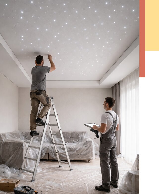 Монтаж натяжного потолка «звездное небо» в Лысьве от 6667 руб. | ОТДЕЛОЧНИК-Лсь