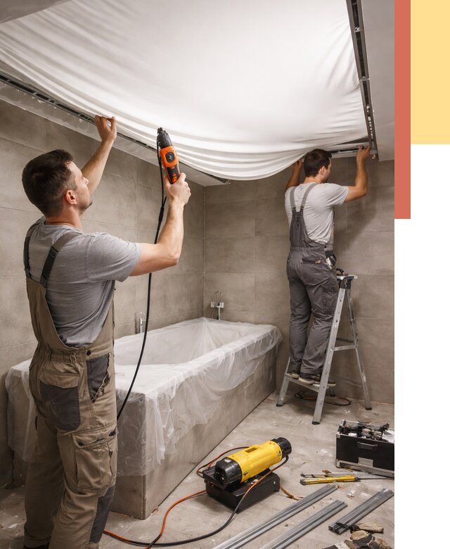 Монтаж натяжного потолка в ванной в Лысьве от 1231 руб. под ключ | ОТДЕЛОЧНИК-Лсь