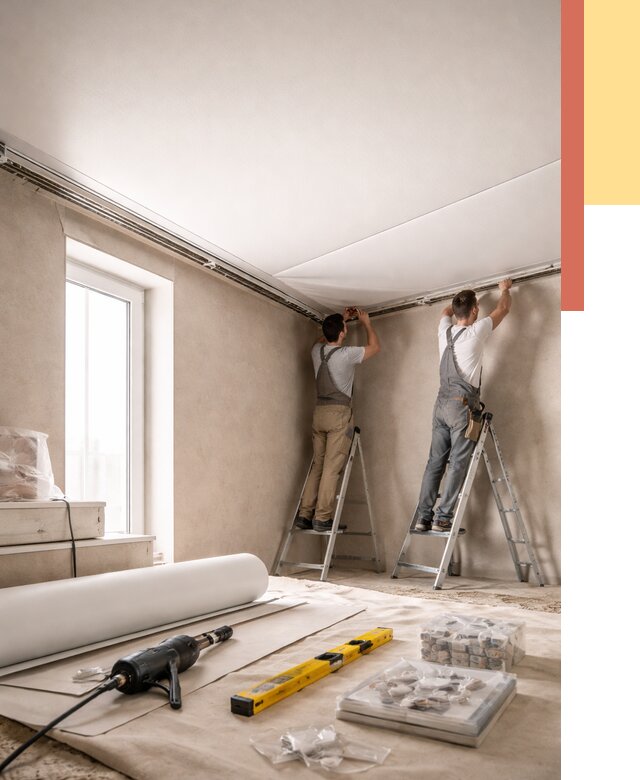 Монтаж натяжного потолка в спальне в Лысьве от 3898 руб. под ключ | ОТДЕЛОЧНИК-Лсь