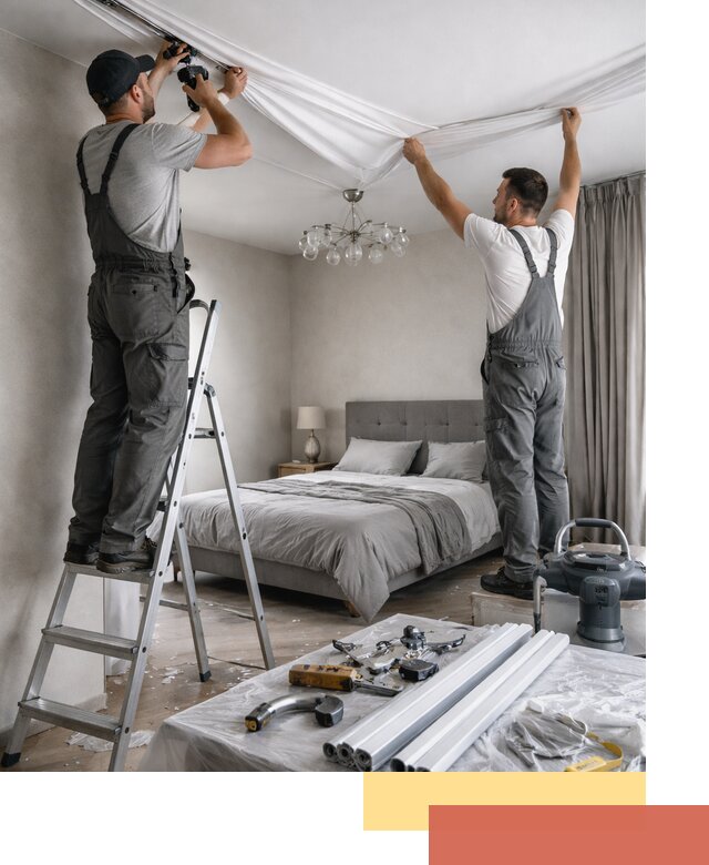 Монтаж натяжного потолка в спальне в Лысьве