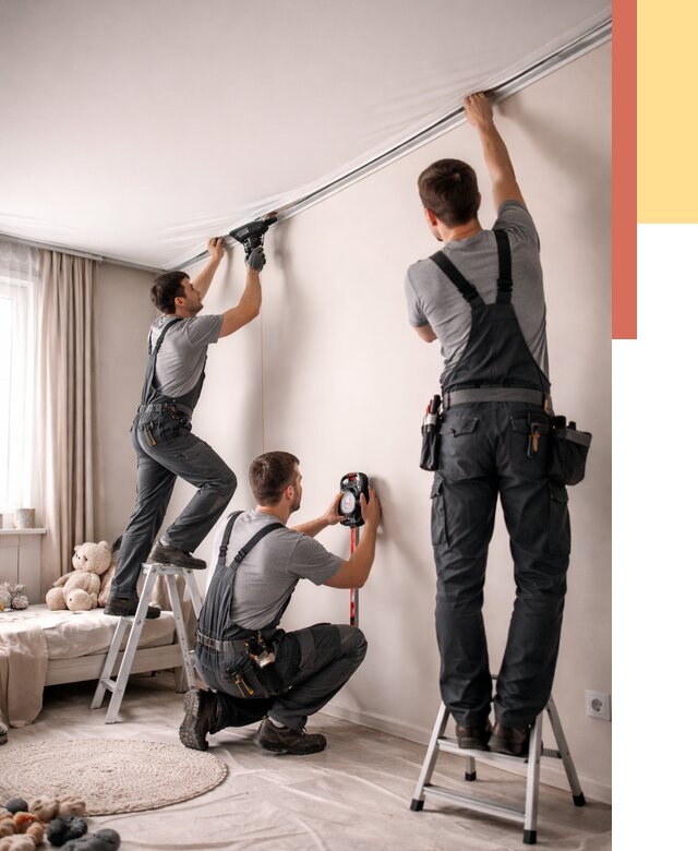 Монтаж натяжного потолка в детской в Лысьве от 3590 руб. — быстро и недорого | ОТДЕЛОЧНИК-Лсь