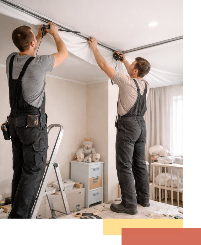 Монтаж натяжного потолка в детской комнате в Лысьве