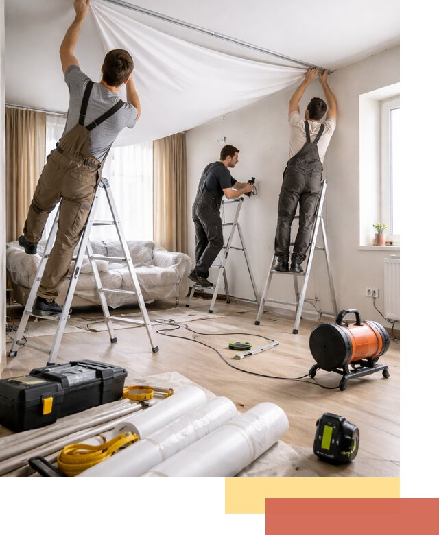 Монтаж натяжного потолка в гостиной в Лысьве